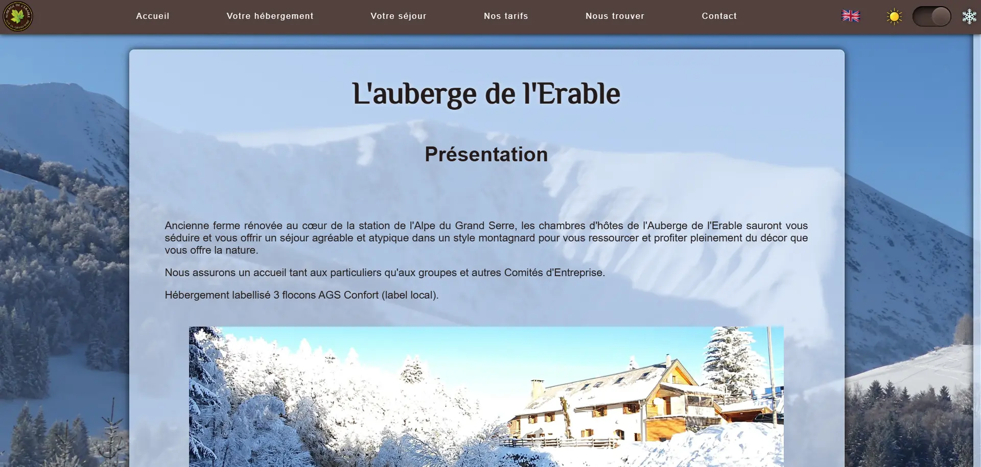 Présentation sur la page hiver
