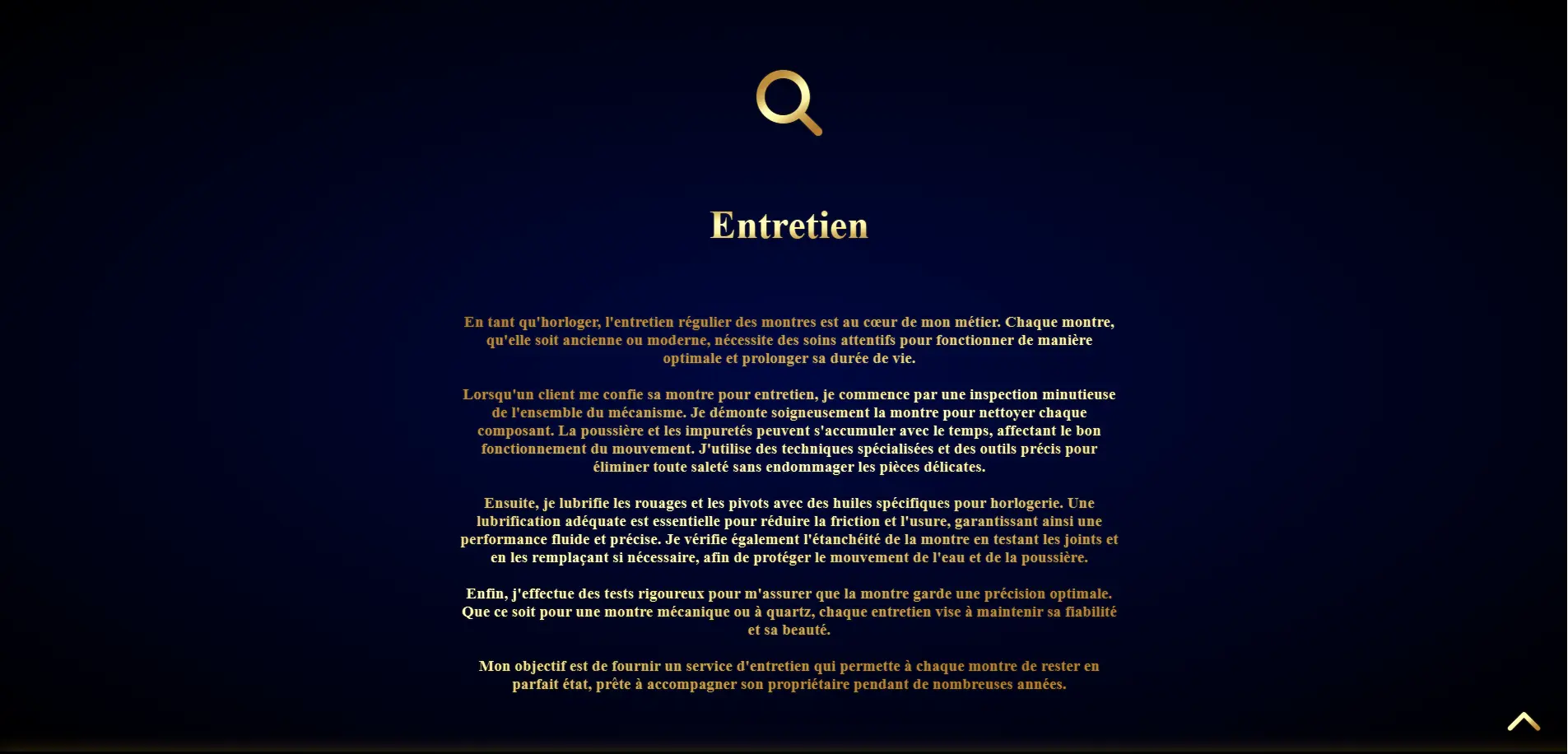 La page d'un des services